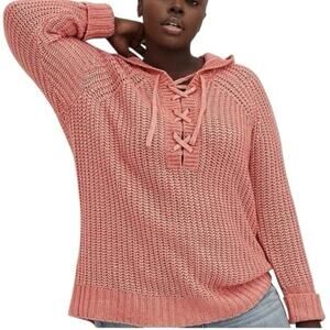 SOLD DO NOT BUY Rose Long Sleeve Chunky Woven Knit Lace Up Sweater Hooded